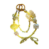 Maxbell Beaded Keychain Ornament Heart and Bow Decor Keyring for Children Women Gift Yellow