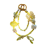 Maxbell Beaded Keychain Ornament Heart and Bow Decor Keyring for Children Women Gift Yellow