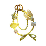 Maxbell Beaded Keychain Ornament Heart and Bow Decor Keyring for Children Women Gift Yellow