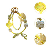 Maxbell Beaded Keychain Ornament Heart and Bow Decor Keyring for Children Women Gift Yellow