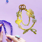 Maxbell Beaded Keychain Ornament Heart and Bow Decor Keyring for Children Women Gift Yellow