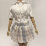 Maxbell 1/6 Button Down Shirt and Skirt Dress up for 12'' Action Figures Accessories White blue skirt