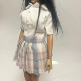 Maxbell 1/6 Button Down Shirt and Skirt Dress up for 12'' Action Figures Accessories White blue skirt
