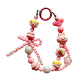 Maxbell Beaded Keychain Phone Charm Backpack Accessories Keyring for Kids Women Gift pink