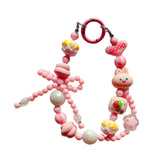 Maxbell Beaded Keychain Phone Charm Backpack Accessories Keyring for Kids Women Gift pink