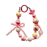 Maxbell Beaded Keychain Phone Charm Backpack Accessories Keyring for Kids Women Gift pink