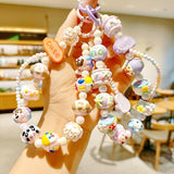 Maxbell Beaded Keychain Charm Beads Women Hanging Ornament Key Chain Engagement Gift Pink