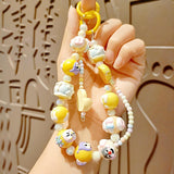Maxbell Beaded Keychain Charm Beads Women Hanging Ornament Key Chain Engagement Gift Yellow