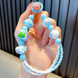 Maxbell Beaded Keychain Pendant Cute Keychain Wristlet for Women Gift Backpack Purse Blue