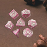 Maxbell 7 Pieces Polyhedral Dices Set Mini Dices Party Game Dices for Bar Home Party Pink