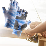 Fingerless Fishing Gloves Non Slip for Men Women for Driving Cycling Camping XL Light Blue