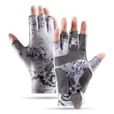 Maxbell Fingerless Fishing Gloves Non Slip for Men Women for Driving Cycling Camping M Gray