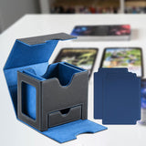 Maxbell Card Deck Case Holder Fits 100+ Cards Accessories Multifunctional PU Leather Blue Interior