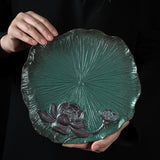 Maxbell Chinese Tea Serving Tray Lotus Pattern Multiuse for Parties Family Household