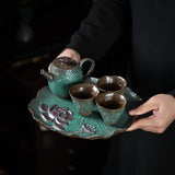 Maxbell Chinese Tea Serving Tray Lotus Pattern Multiuse for Parties Family Household