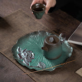 Maxbell Chinese Tea Serving Tray Lotus Pattern Multiuse for Parties Family Household
