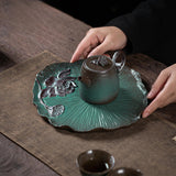 Maxbell Chinese Tea Serving Tray Lotus Pattern Multiuse for Parties Family Household