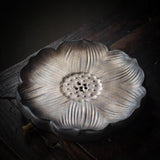 Maxbell Tea Tray Lotus Shape Decorative Tray Ceramic Tea Serving Tray for Home Decor Gilded