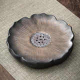 Maxbell Tea Tray Lotus Shape Decorative Tray Ceramic Tea Serving Tray for Home Decor Gilded