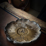 Maxbell Tea Tray Lotus Shape Decorative Tray Ceramic Tea Serving Tray for Home Decor Gilded