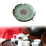 Maxbell Tea Tray Lotus Shape Decorative Tray Ceramic Tea Serving Tray for Home Decor green