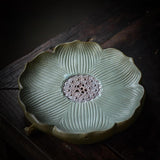 Maxbell Tea Tray Lotus Shape Decorative Tray Ceramic Tea Serving Tray for Home Decor green