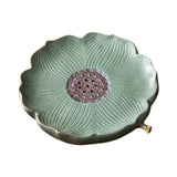 Maxbell Tea Tray Lotus Shape Decorative Tray Ceramic Tea Serving Tray for Home Decor green