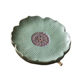 Maxbell Tea Tray Lotus Shape Decorative Tray Ceramic Tea Serving Tray for Home Decor green
