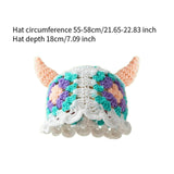 Anime Knitted Hat Cute Girls Character Knitted Cap for Street Walking Hiking Pink Horns