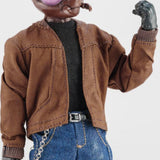 Maxbell 1:12 Scale Action Figure Clothes Jacket Vest Pants for 6" Male Action Figure Brown