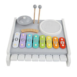 5 in 1 Toddlers Piano Drum Music Toy Kit Wood Frame for Kids Metal Xylophone