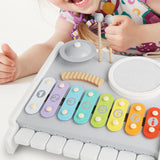 5 in 1 Toddlers Piano Drum Music Toy Kit Wood Frame for Kids Metal Xylophone