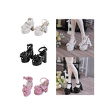 Maxbell 1/4 Scale Female Shoes with Cute Bow Sturdy Realistic Heart Buckle Miniature white