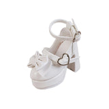 Maxbell 1/4 Scale Female Shoes with Cute Bow Sturdy Realistic Heart Buckle Miniature white