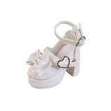 Maxbell 1/4 Scale Female Shoes with Cute Bow Sturdy Realistic Heart Buckle Miniature white
