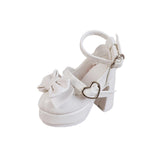 Maxbell 1/4 Scale Female Shoes with Cute Bow Sturdy Realistic Heart Buckle Miniature white