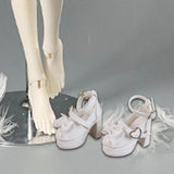 Maxbell 1/4 Scale Female Shoes with Cute Bow Sturdy Realistic Heart Buckle Miniature white