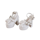 Maxbell 1/4 Scale Female Shoes with Cute Bow Sturdy Realistic Heart Buckle Miniature white