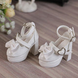 Maxbell 1/4 Scale Female Shoes with Cute Bow Sturdy Realistic Heart Buckle Miniature white