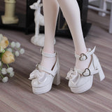 Maxbell 1/4 Scale Female Shoes with Cute Bow Sturdy Realistic Heart Buckle Miniature white