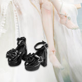 Maxbell 1/4 Scale Female Shoes with Cute Bow Sturdy Realistic Heart Buckle Miniature black