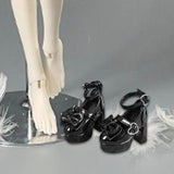 Maxbell 1/4 Scale Female Shoes with Cute Bow Sturdy Realistic Heart Buckle Miniature black