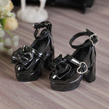 Maxbell 1/4 Scale Female Shoes with Cute Bow Sturdy Realistic Heart Buckle Miniature black