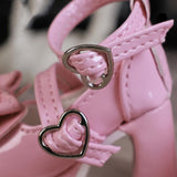 Maxbell 1/4 Scale Female Shoes with Cute Bow Sturdy Realistic Heart Buckle Miniature pink