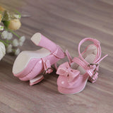 Maxbell 1/4 Scale Female Shoes with Cute Bow Sturdy Realistic Heart Buckle Miniature pink