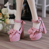 Maxbell 1/4 Scale Female Shoes with Cute Bow Sturdy Realistic Heart Buckle Miniature pink