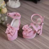 Maxbell 1/4 Scale Female Shoes with Cute Bow Sturdy Realistic Heart Buckle Miniature pink