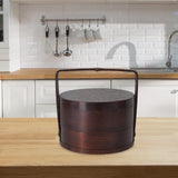 Maxbell Portable Bento Box Practical Wood Wooden Bento Box for Work Farmhouse School 15x15x20 cm Dark brown