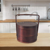 Maxbell Portable Bento Box Practical Wood Wooden Bento Box for Work Farmhouse School 18x18x20 cm Dark brown