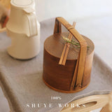 Maxbell Portable Bento Box Practical Wood Wooden Bento Box for Work Farmhouse School 22x22x21 cm Dark brown
